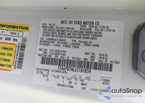 2018 Ford Mustang Ecoboost from USA, damaged, VIN 1FA6P8TH6J5184859